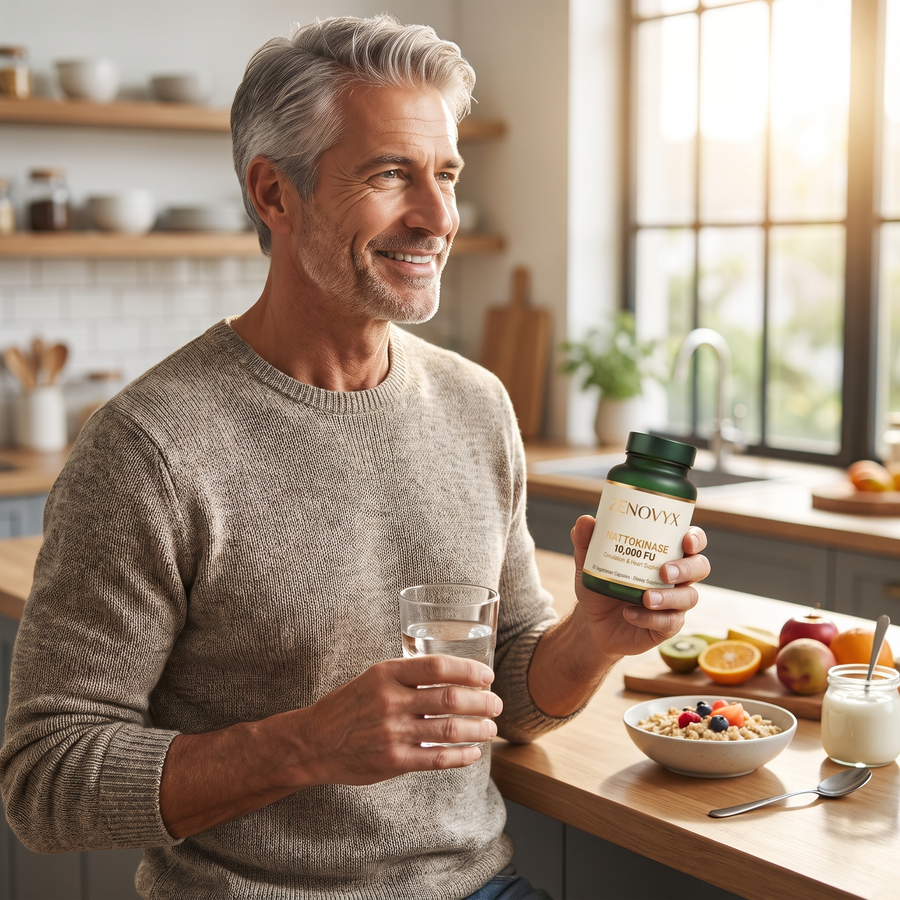 Man holding Zenovyx Nattokinase