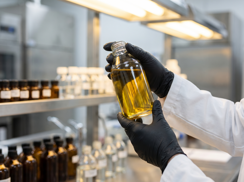 Lab technician checking supplement quality