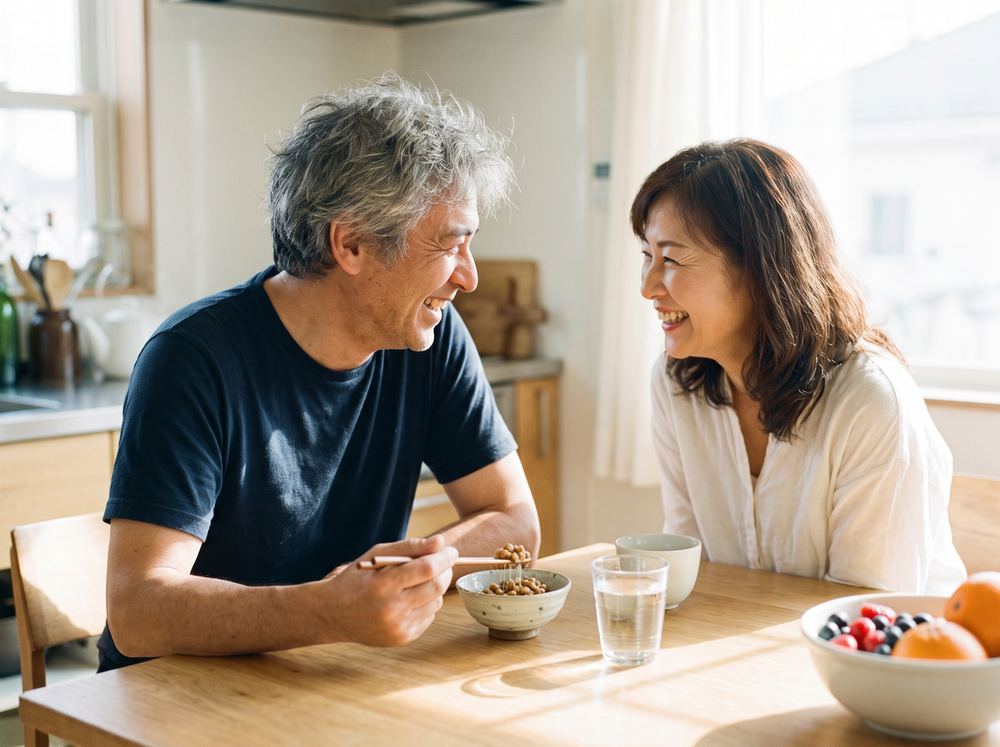 Couple at a breakfast table