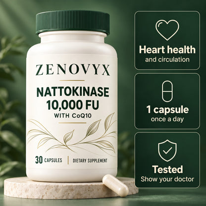Zenovyx Nattokinase with CoQ10: heart health and circulation, 1 capsule once a day, tested