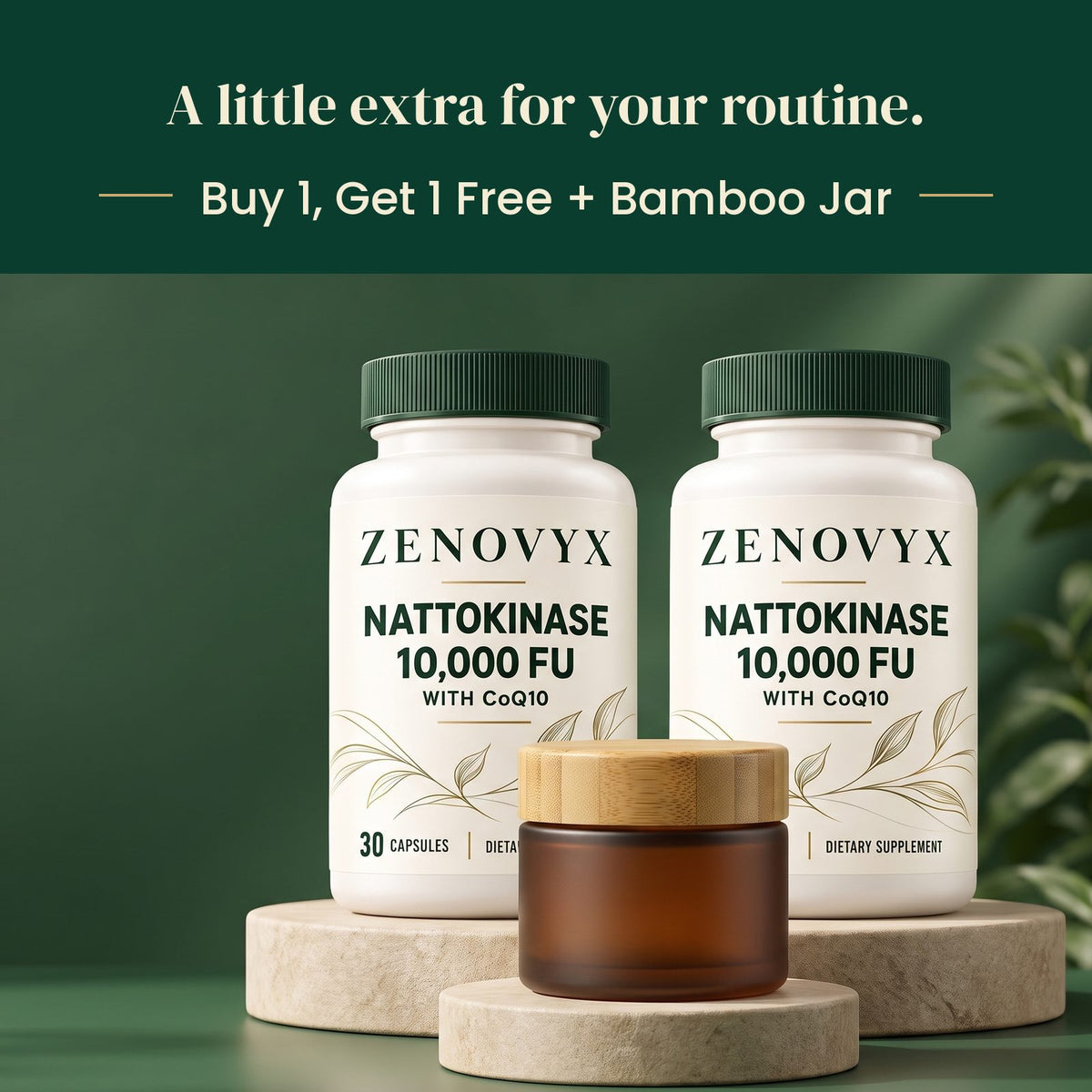 Buy 1, Get 1 Free + Bamboo Jar: 2 Zenovyx bottles with the free amber bamboo jar