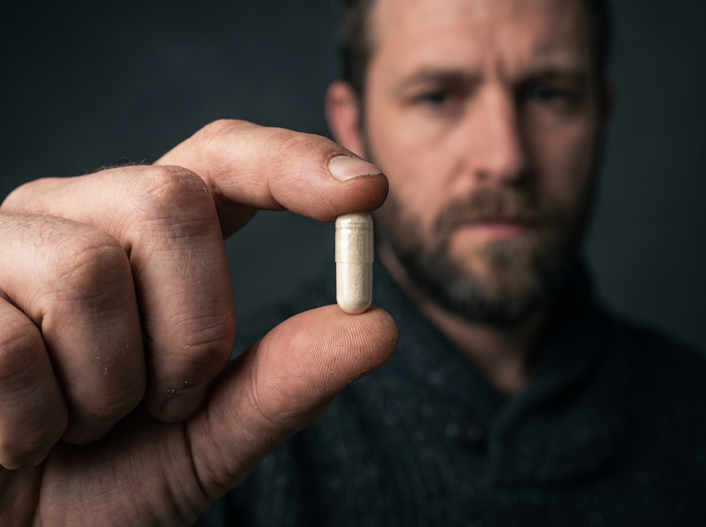 Man holding one small capsule