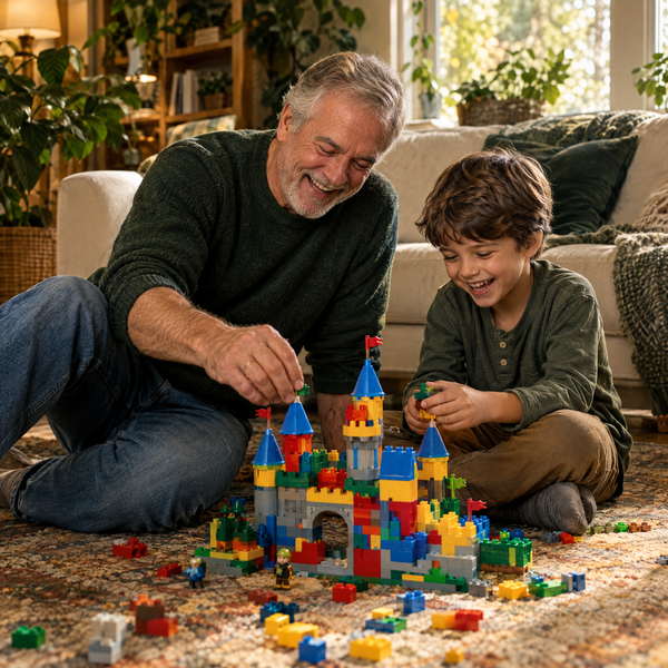 Grandfather playing on the floor with his grandson